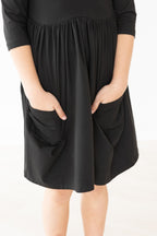 Black 3/4 Sleeve Pocket Twirl Dress by Mila & Rose ®