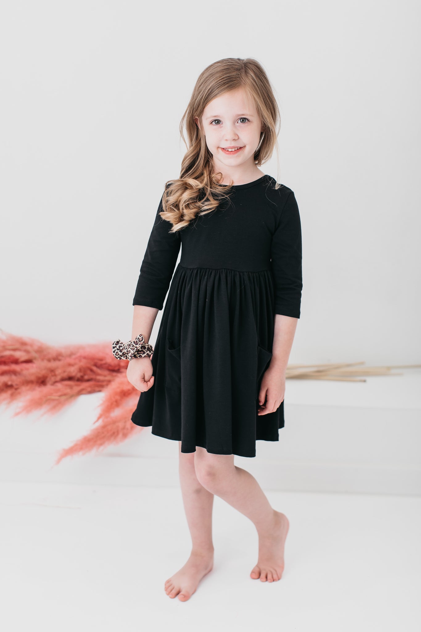 Black 3/4 Sleeve Pocket Twirl Dress by Mila & Rose ®