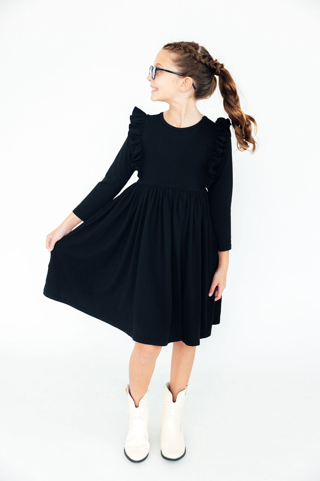 Black L/S Ruffle Twirl Dress by Mila & Rose ®