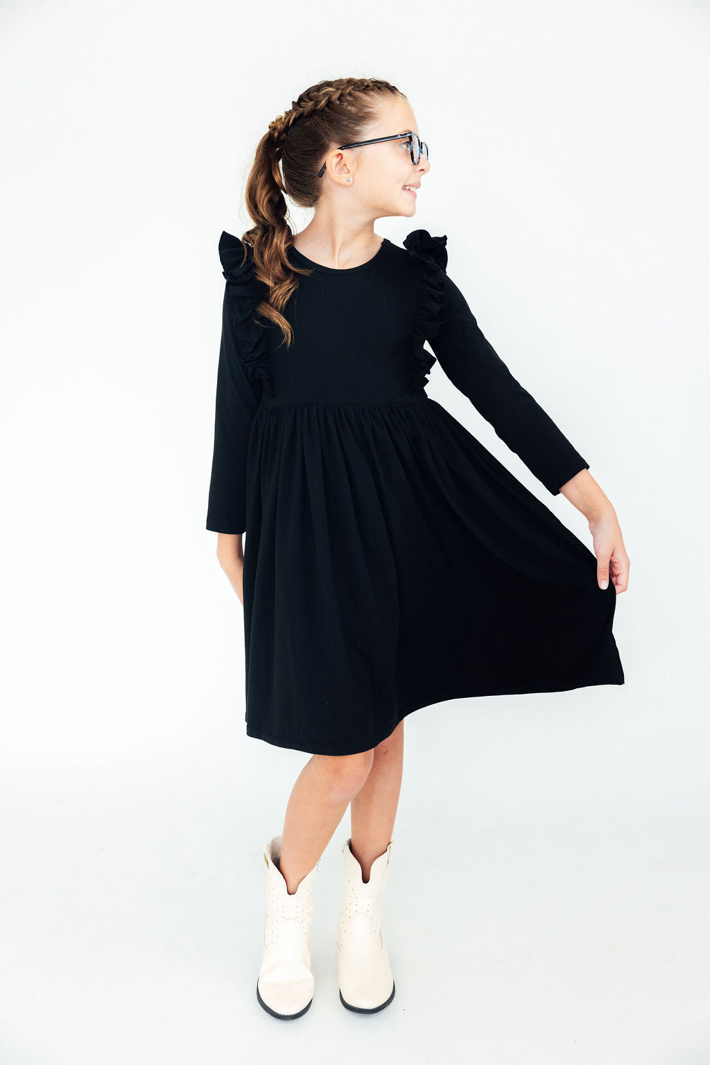 Black L/S Ruffle Twirl Dress by Mila & Rose ®