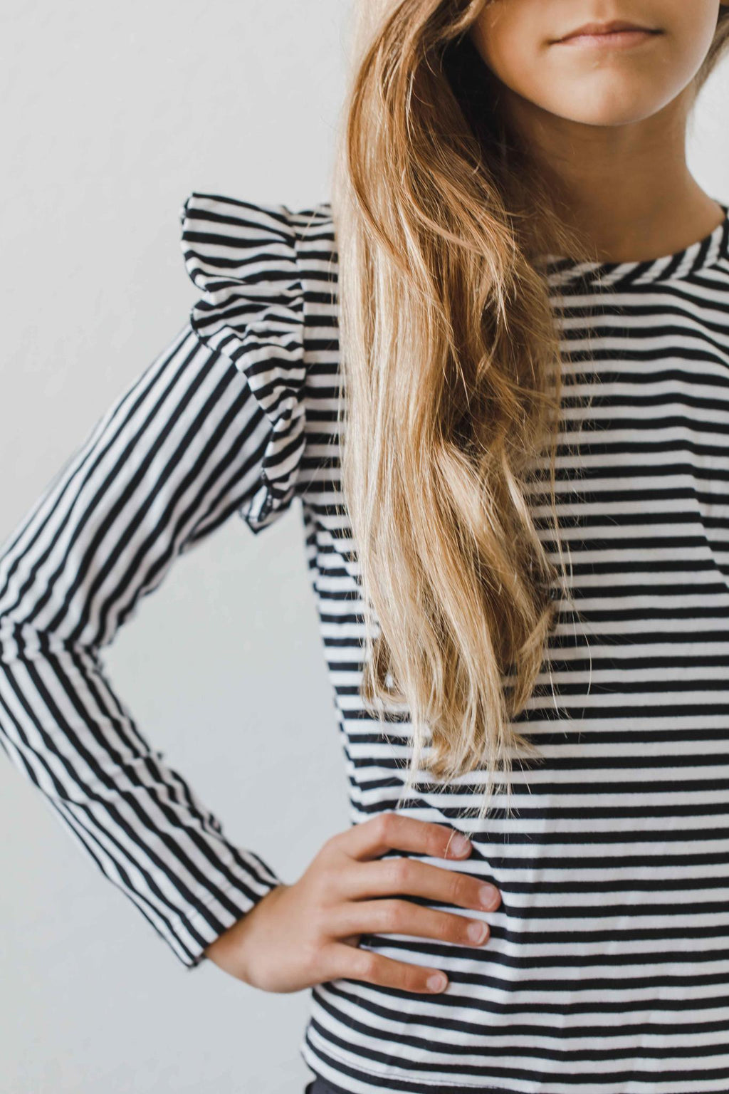 Black & White Stripe L/S Ruffle Tee by Mila & Rose ®