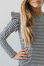 Black & White Stripe L/S Ruffle Tee by Mila & Rose ®