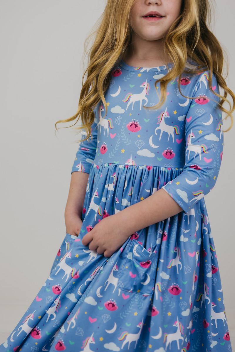 Blue Moon 3/4 Sleeve Pocket Twirl Dress by Mila & Rose ®