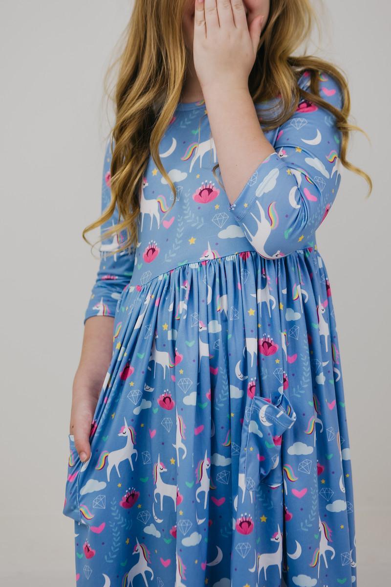 Blue Moon 3/4 Sleeve Pocket Twirl Dress by Mila & Rose ®
