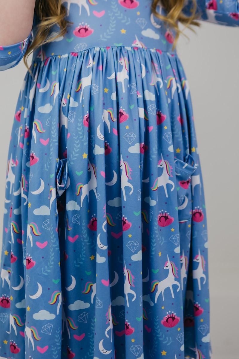 Blue Moon 3/4 Sleeve Pocket Twirl Dress by Mila & Rose ®
