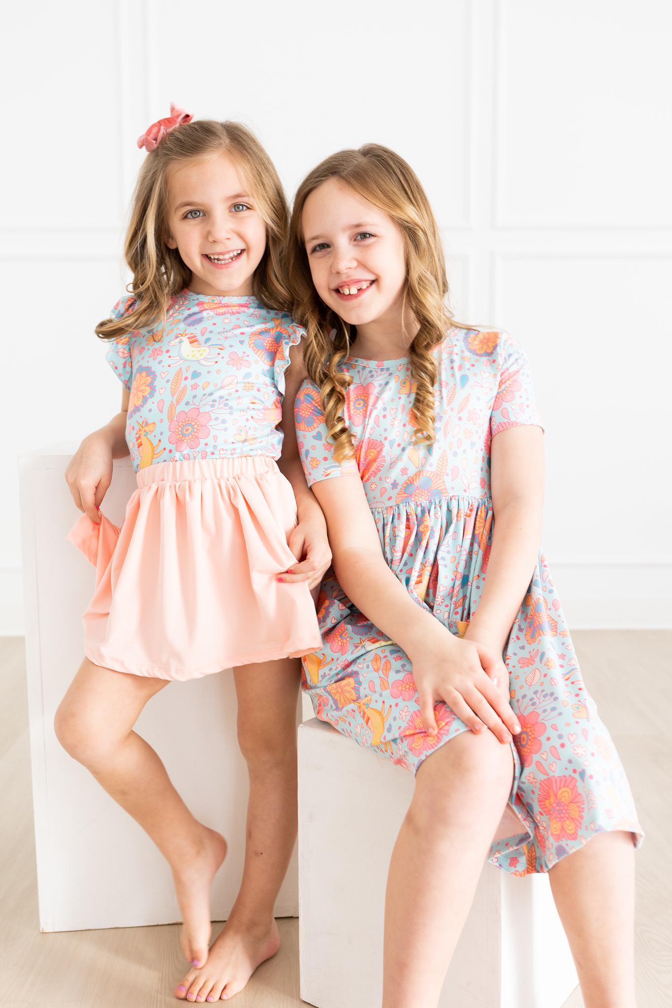 SALE Blue Retro Unicorns S/S Ruffle Tee by Mila & Rose ®