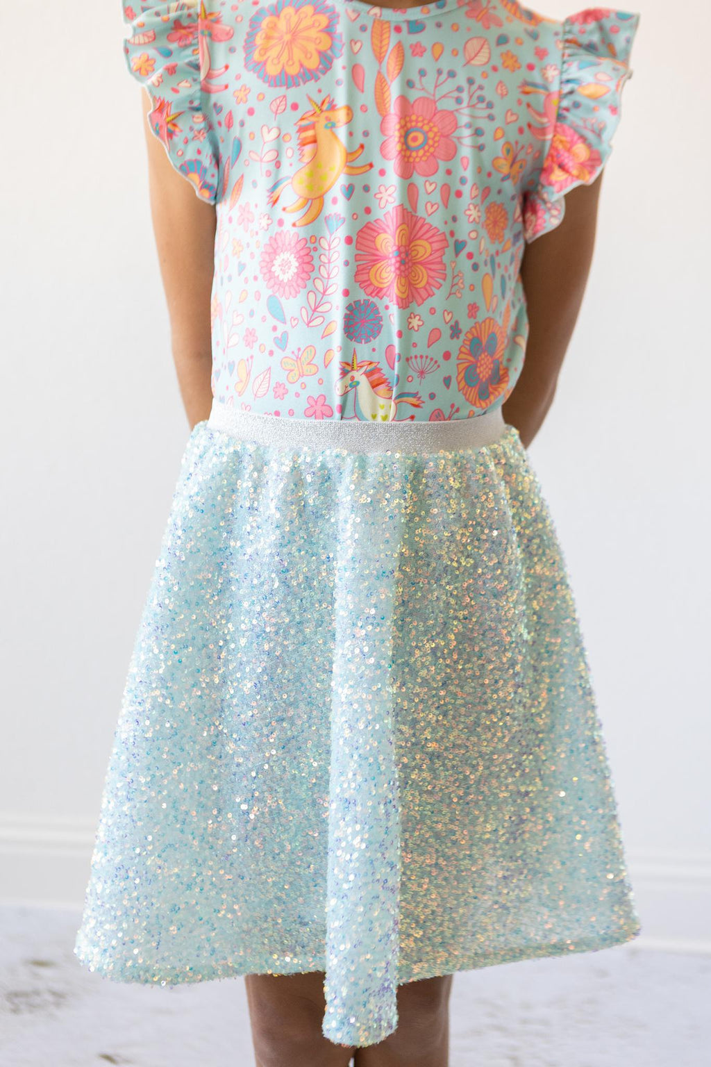SALE Blue Retro Unicorns S/S Ruffle Tee by Mila & Rose ®