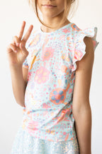 SALE Blue Retro Unicorns S/S Ruffle Tee by Mila & Rose ®