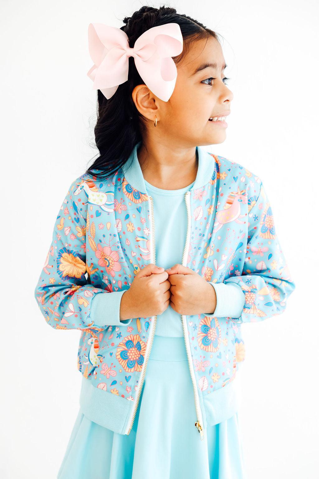 SALE Blue Retro Unicorns Satin Jacket by Mila & Rose ®