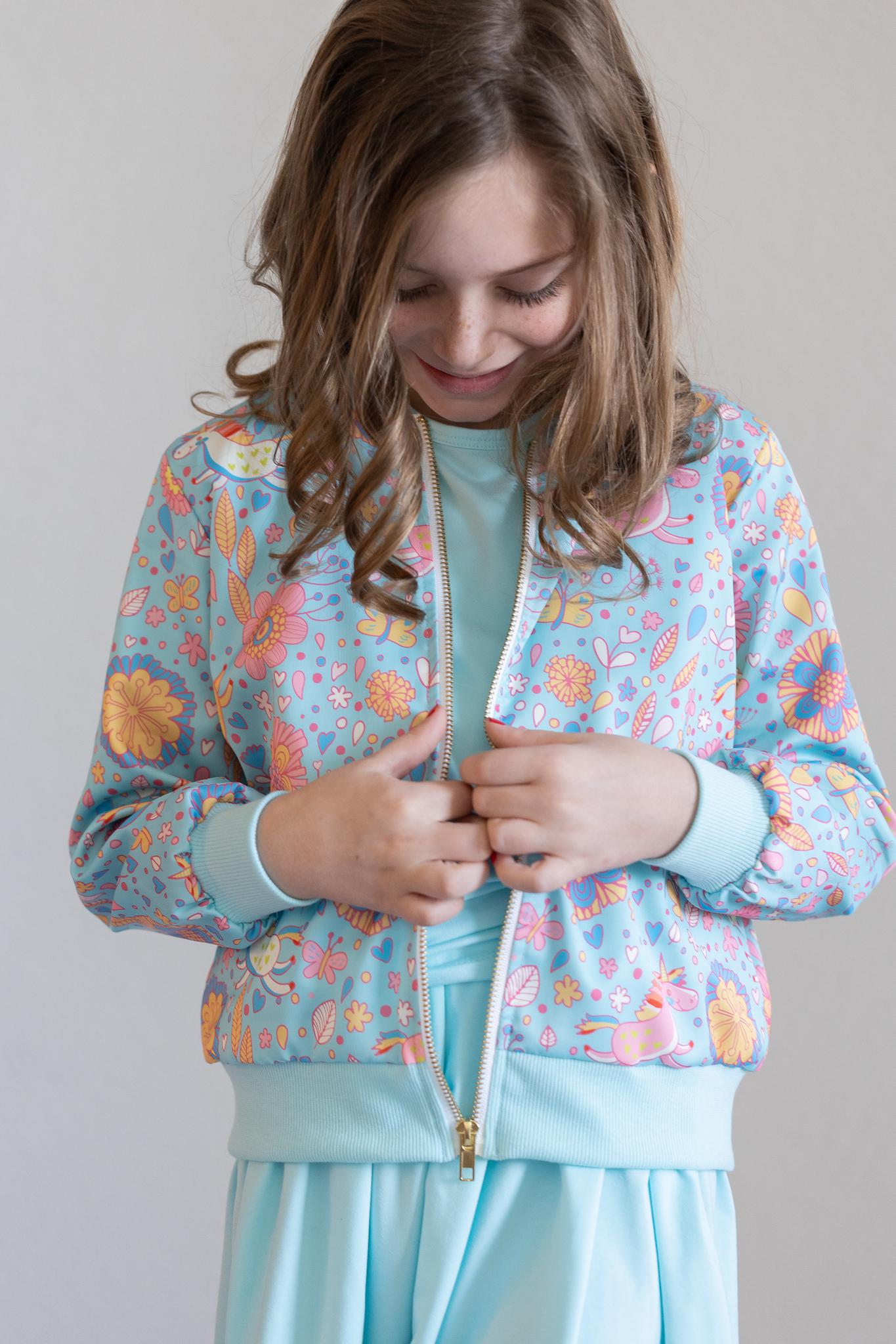 SALE Blue Retro Unicorns Satin Jacket by Mila & Rose ®