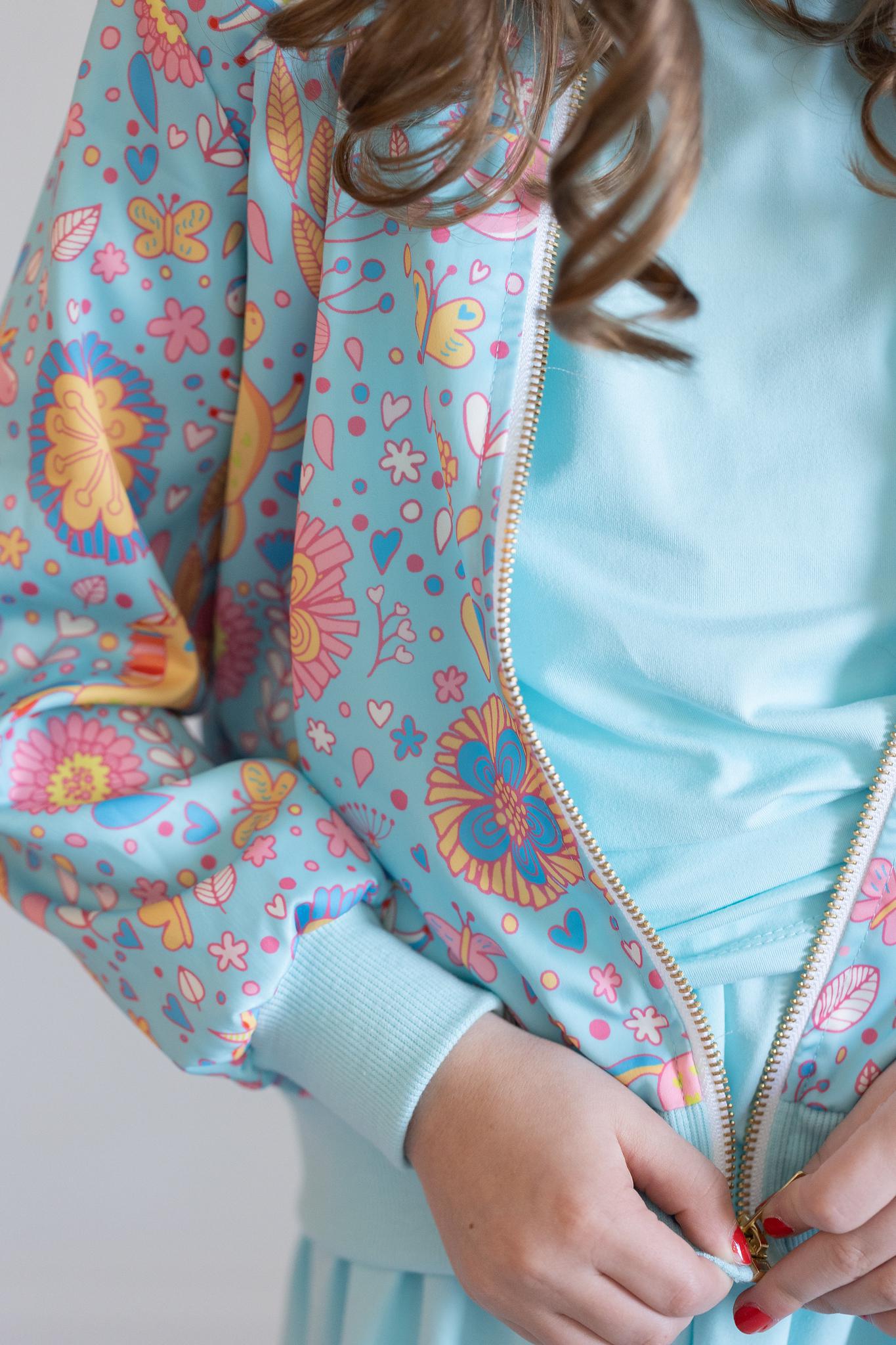 SALE Blue Retro Unicorns Satin Jacket by Mila & Rose ®