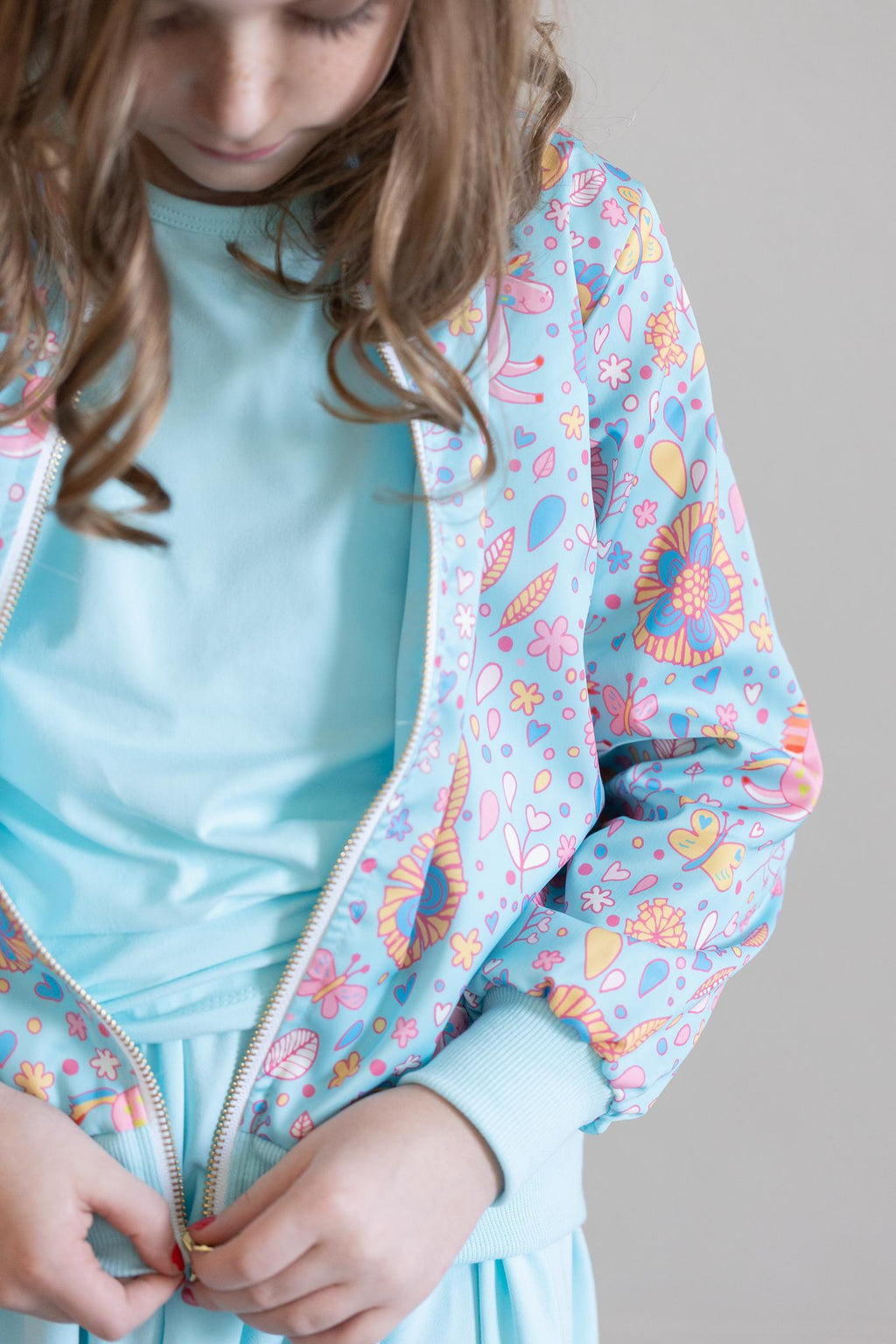 SALE Blue Retro Unicorns Satin Jacket by Mila & Rose ®