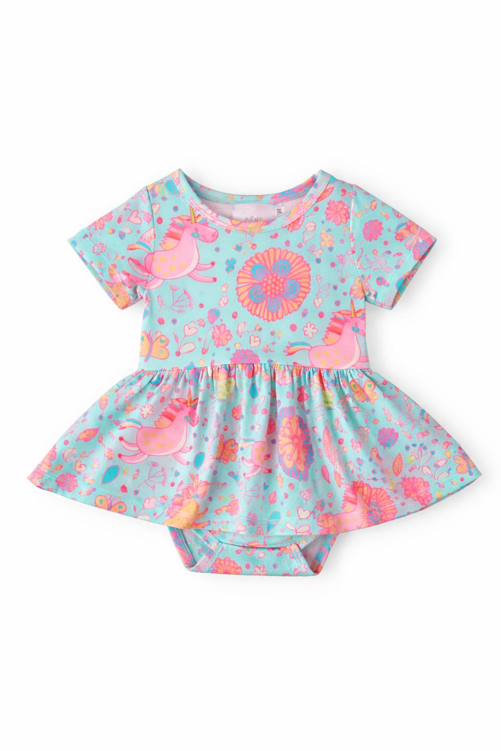 SALE Blue Retro Unicorns S/S Twirl Bodysuit by Mila & Rose ®