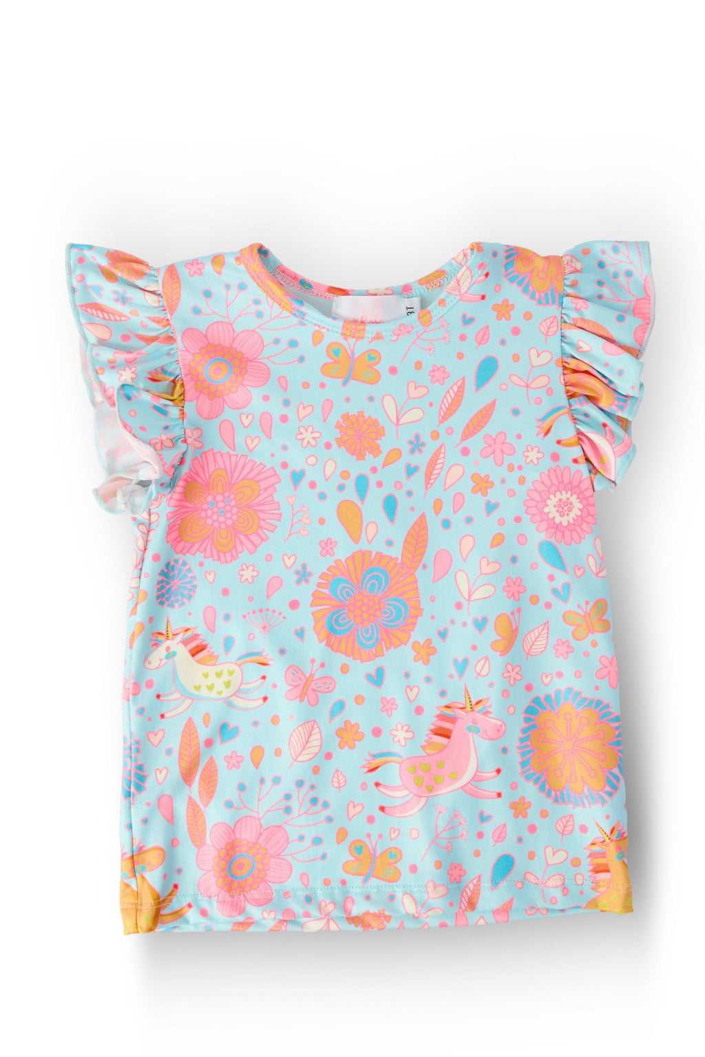 SALE Blue Retro Unicorns S/S Ruffle Tee by Mila & Rose ®