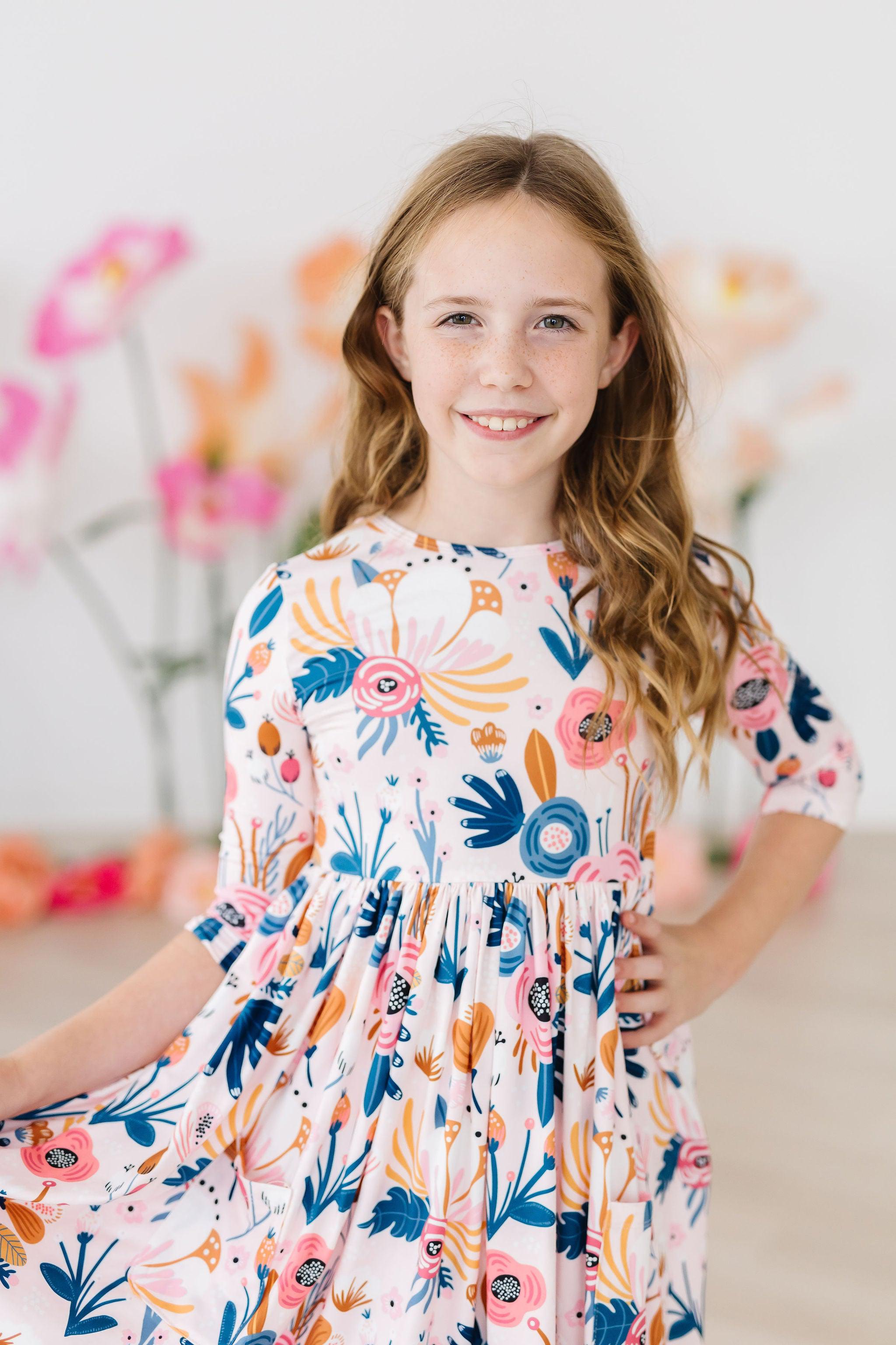 Blush Peony 3/4 Sleeve Pocket Twirl Dress by Mila & Rose ®