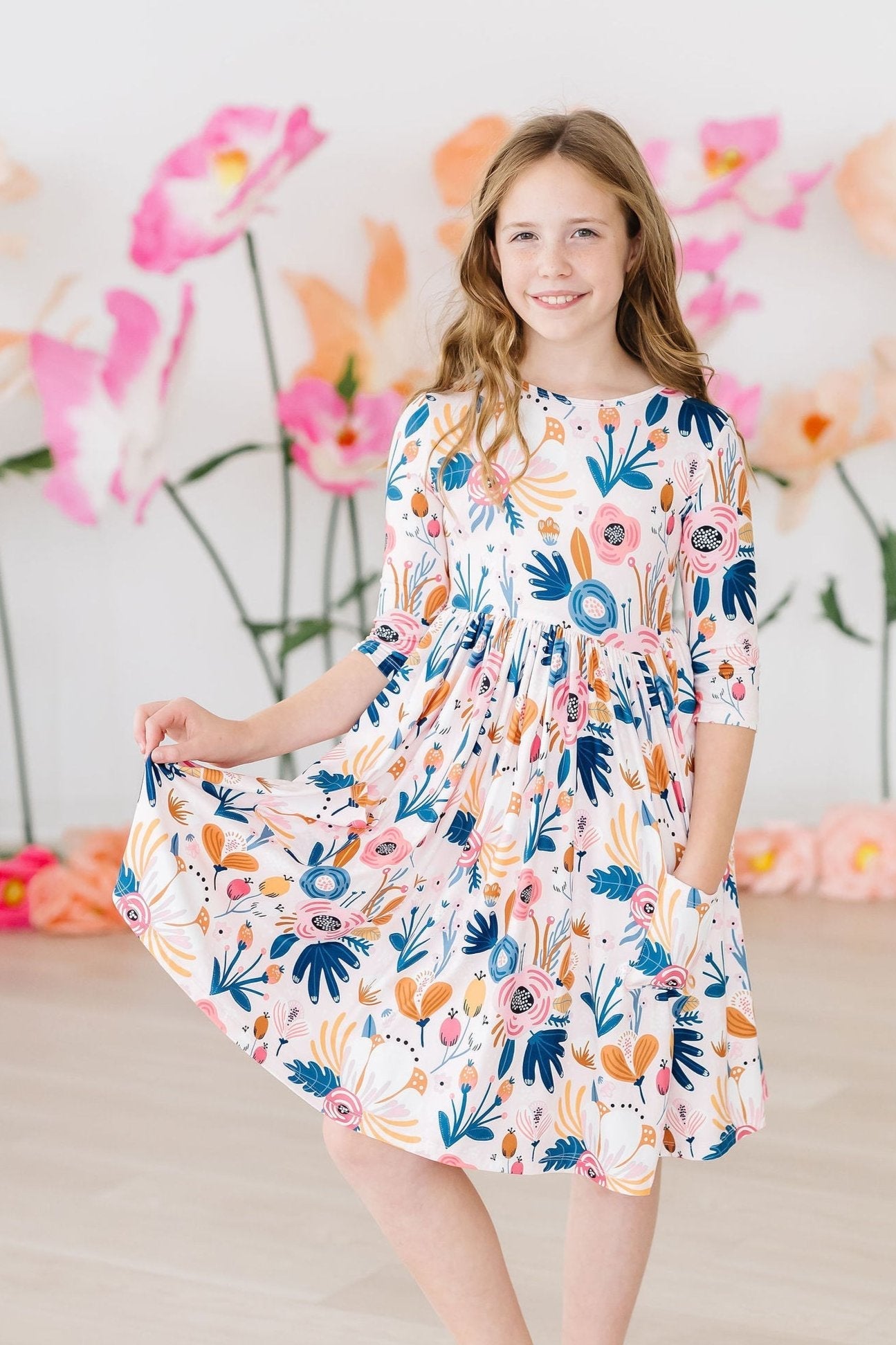 Blush Peony 3/4 Sleeve Pocket Twirl Dress by Mila & Rose ®