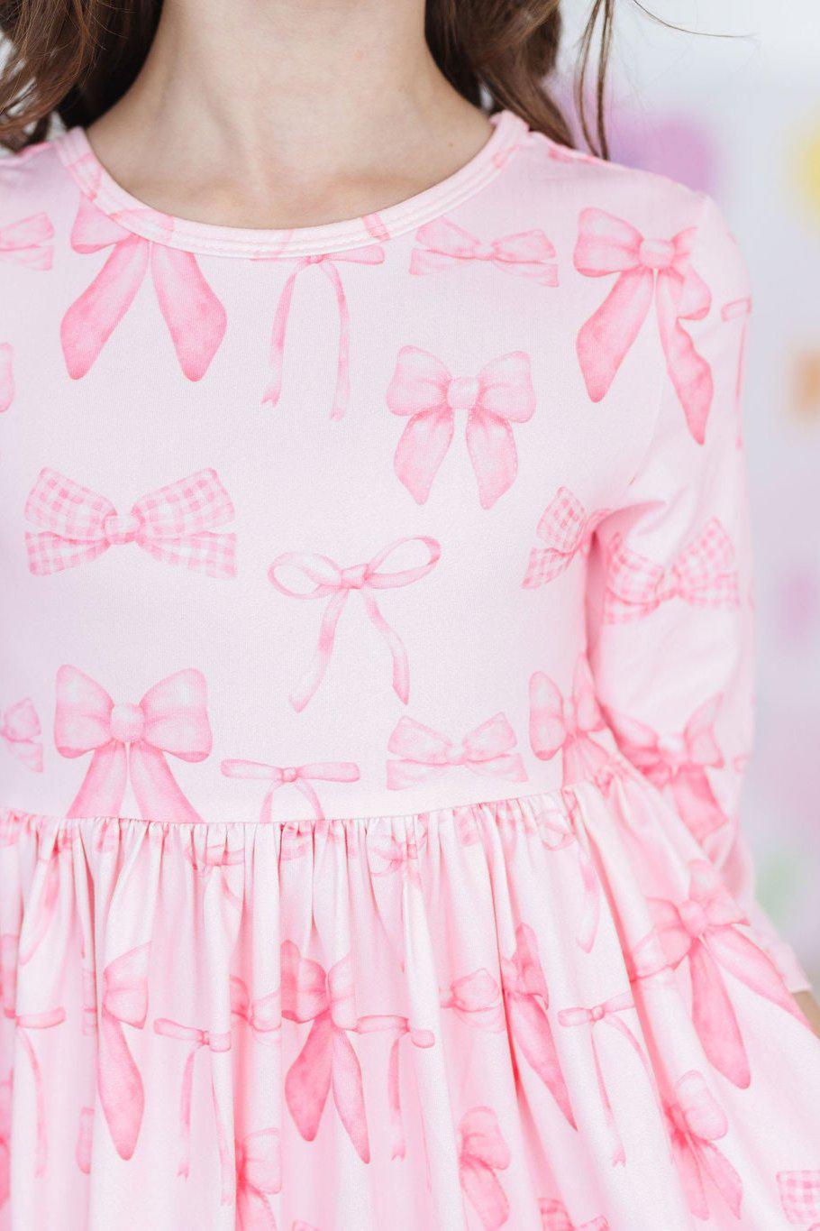 Blushing Bows 3/4 Sleeve Pocket Twirl Dress by Mila & Rose ®