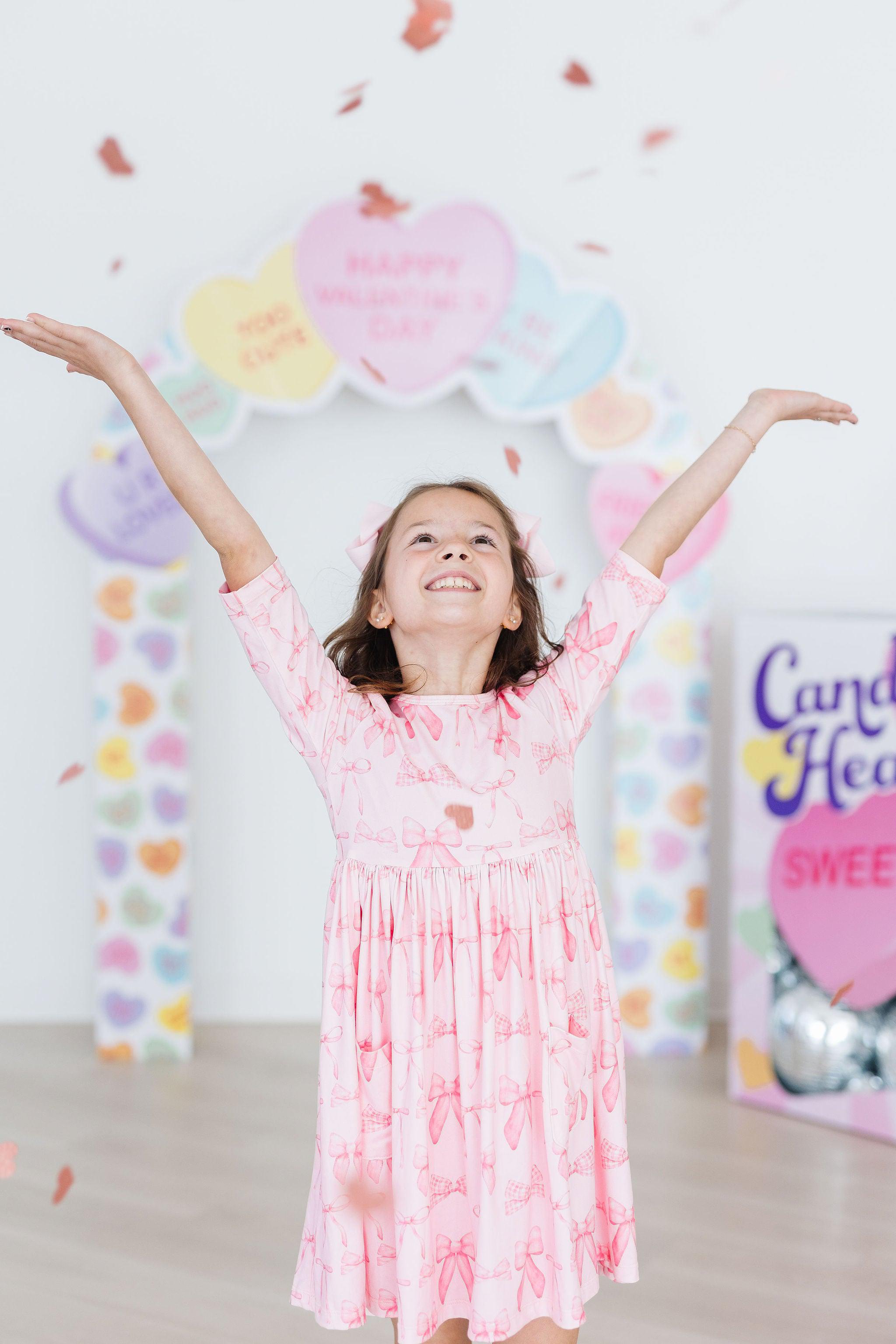 Blushing Bows 3/4 Sleeve Pocket Twirl Dress by Mila & Rose ®