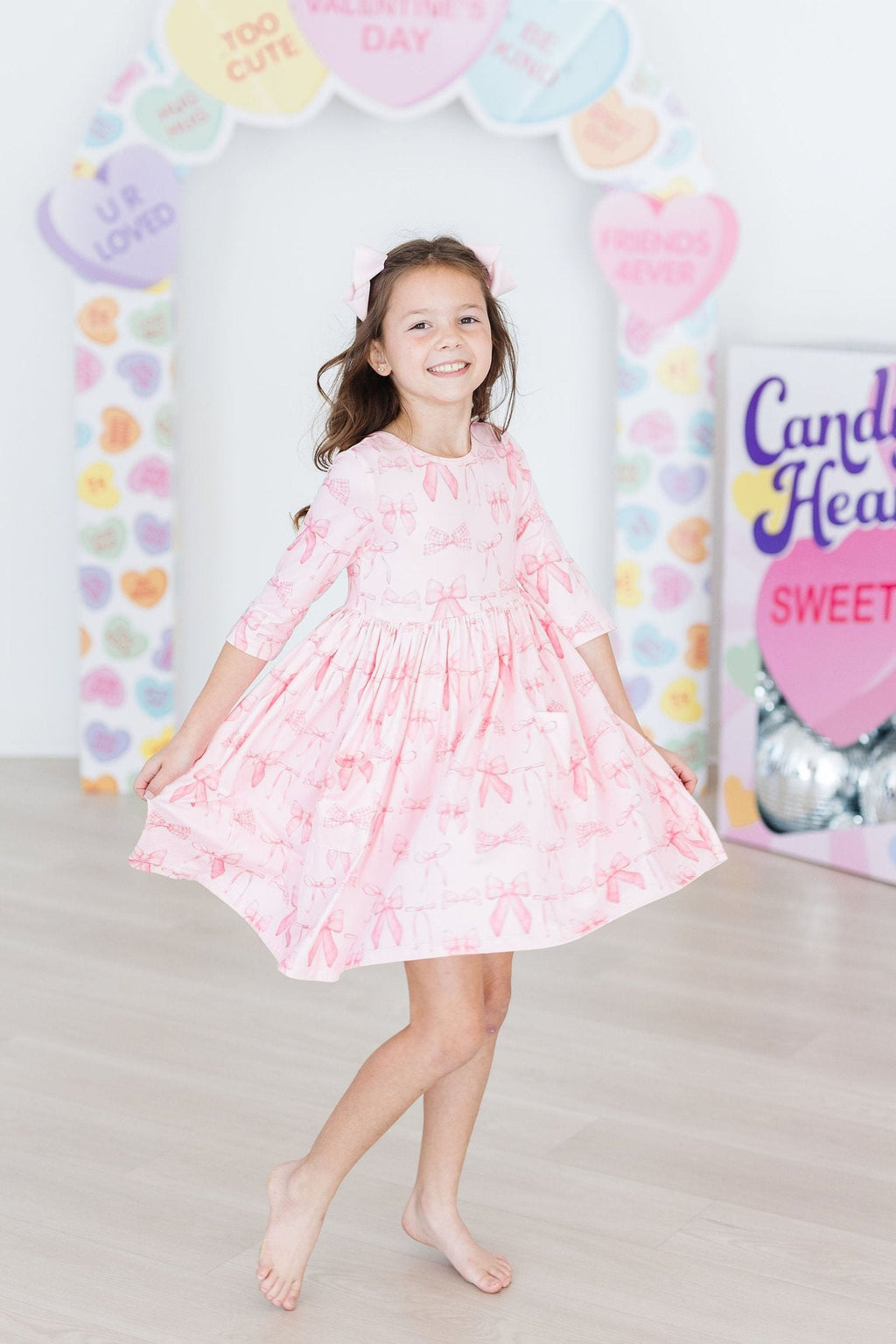 Blushing Bows 3/4 Sleeve Pocket Twirl Dress by Mila & Rose ®