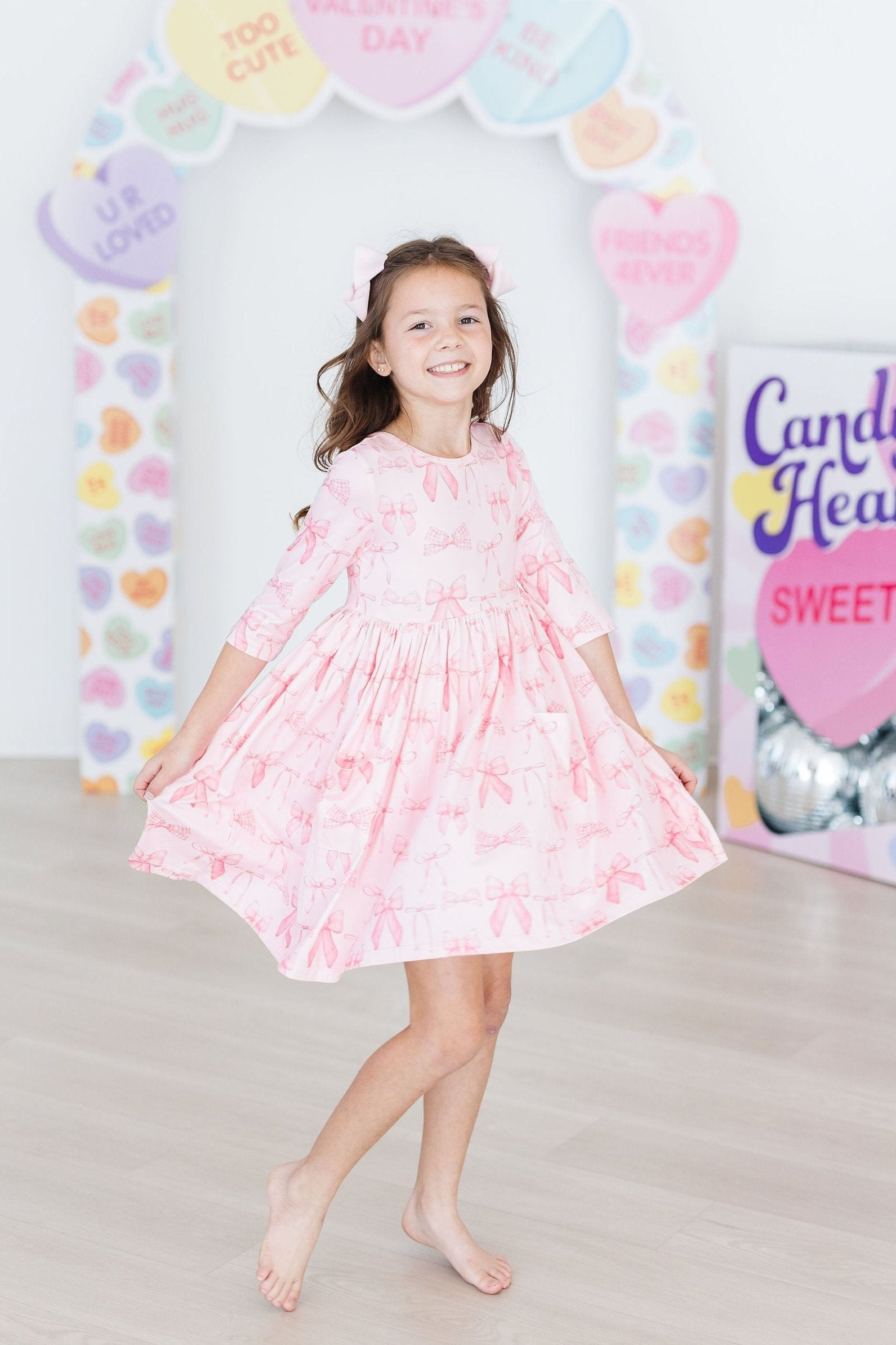 Blushing Bows 3/4 Sleeve Pocket Twirl Dress by Mila & Rose ®