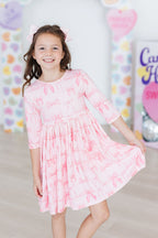 Blushing Bows 3/4 Sleeve Pocket Twirl Dress by Mila & Rose ®