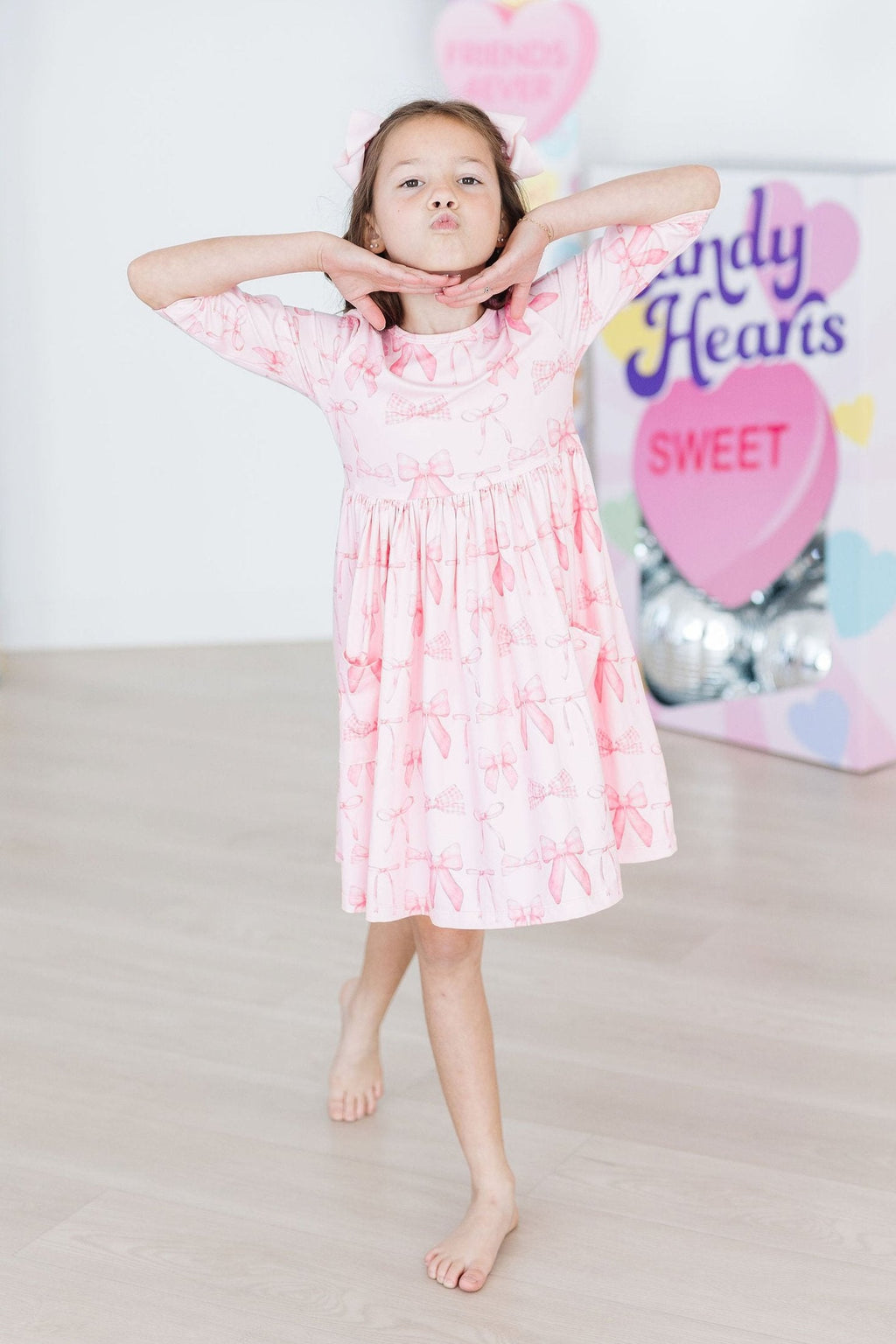 Blushing Bows 3/4 Sleeve Pocket Twirl Dress by Mila & Rose ®