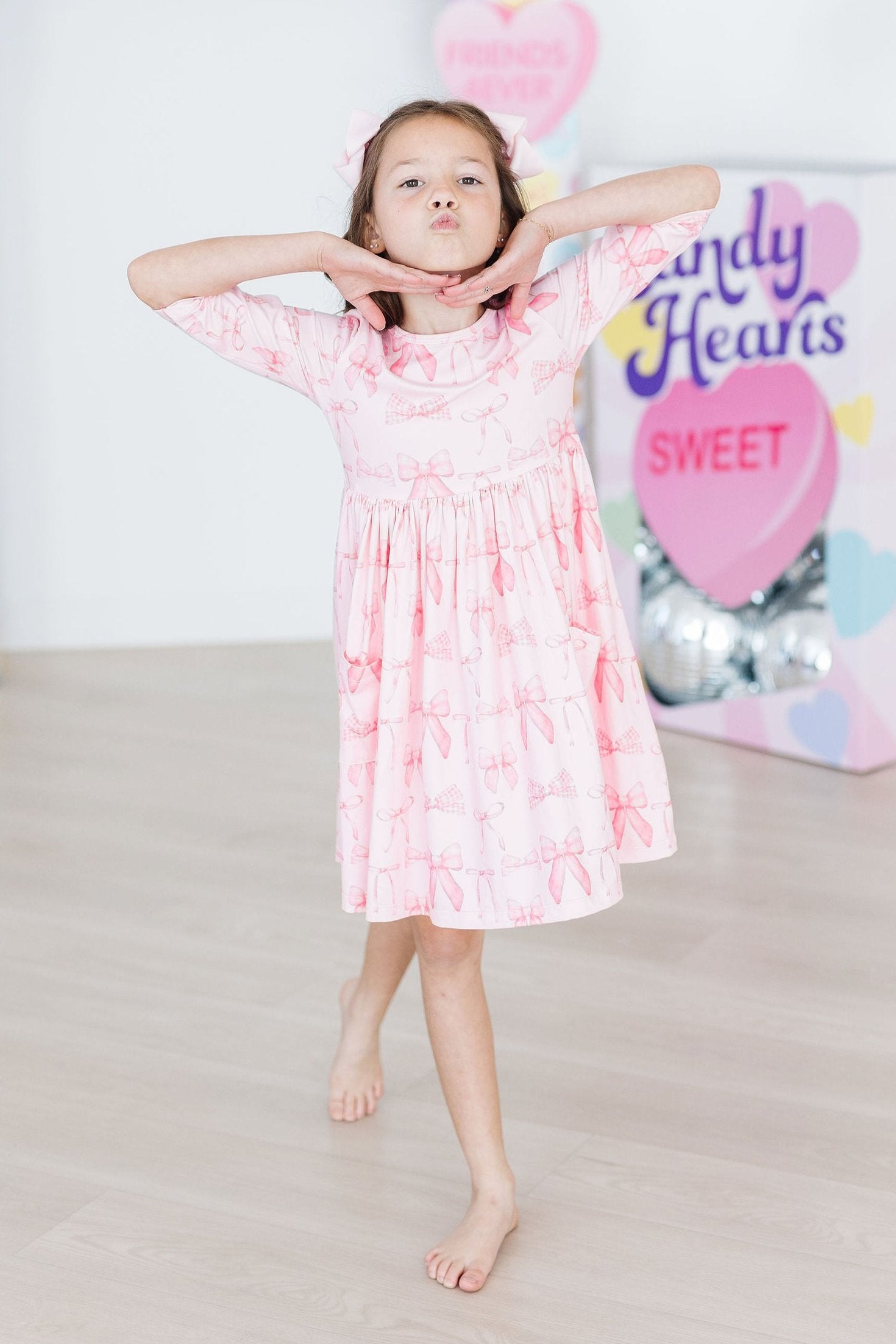 Blushing Bows 3/4 Sleeve Pocket Twirl Dress by Mila & Rose ®