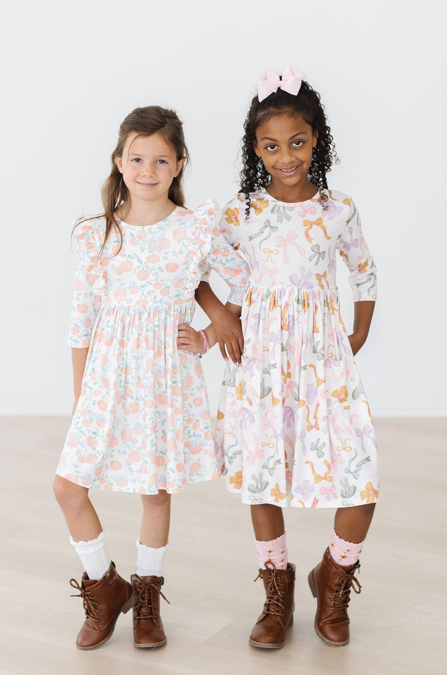 Boho Bows 3/4 Sleeve Pocket Twirl Dress by Mila & Rose ®