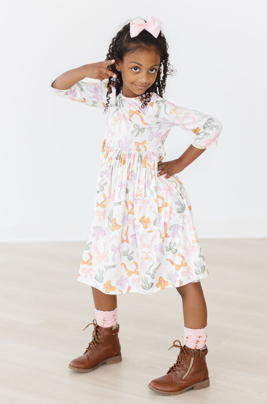 Boho Bows 3/4 Sleeve Pocket Twirl Dress by Mila & Rose ®
