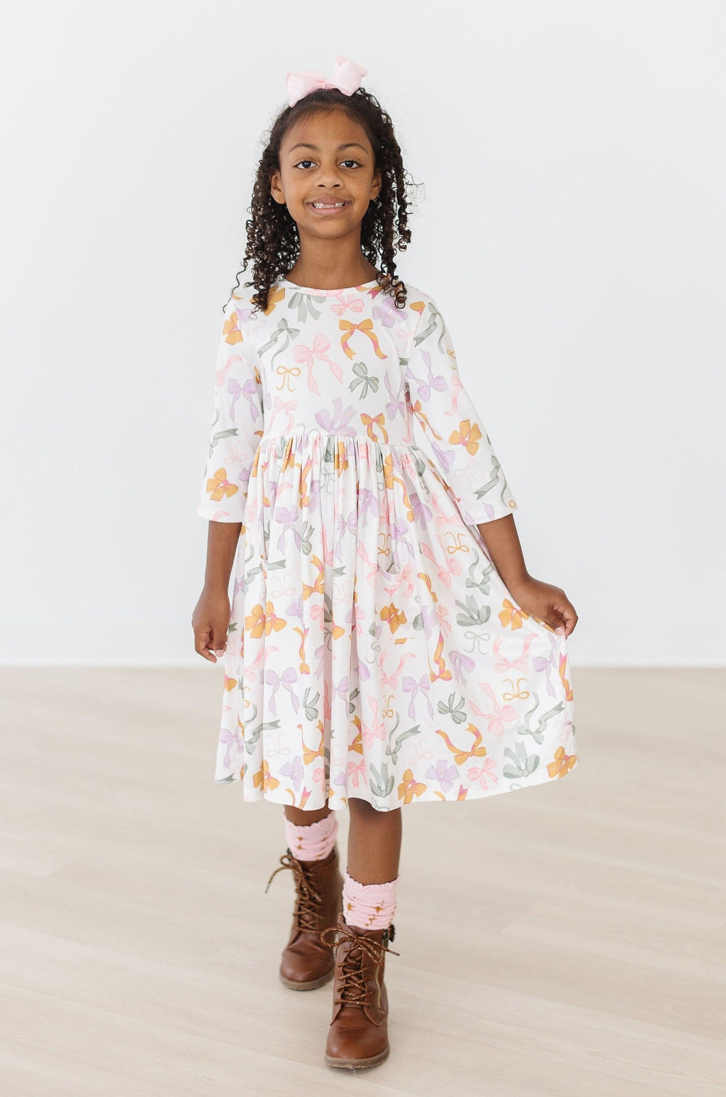 Boho Bows 3/4 Sleeve Pocket Twirl Dress by Mila & Rose ®