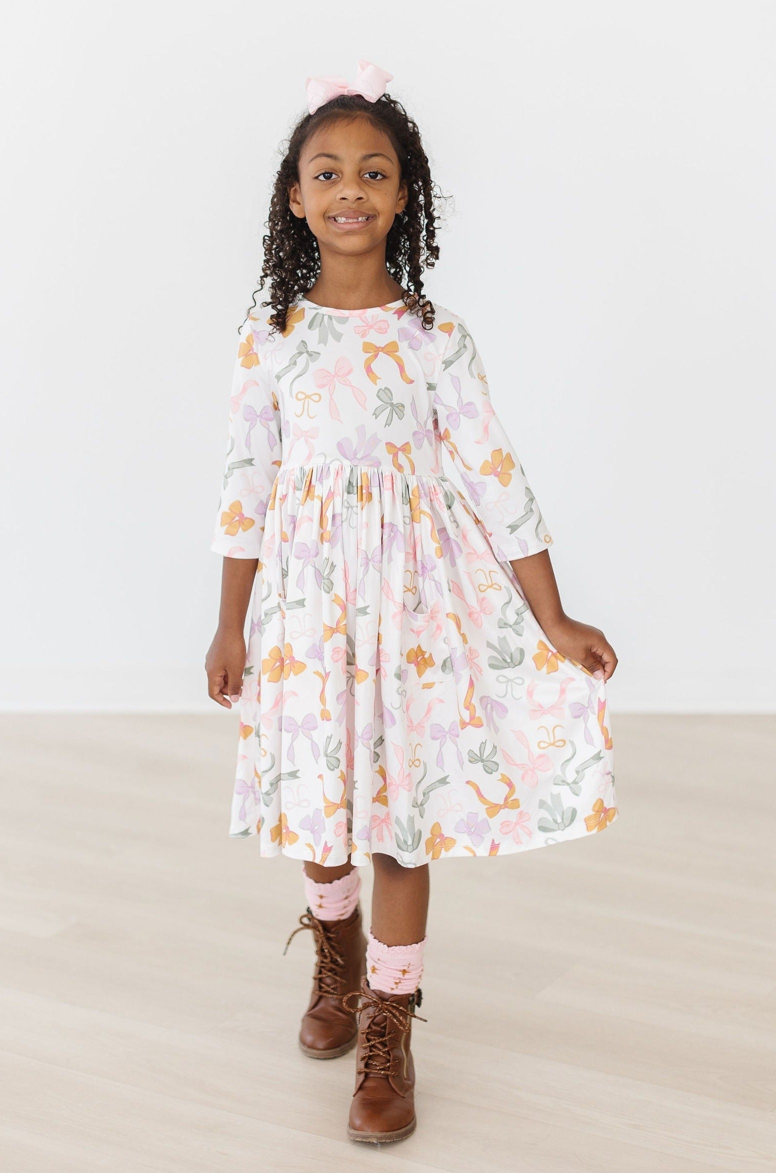 Boho Bows 3/4 Sleeve Pocket Twirl Dress by Mila & Rose ®