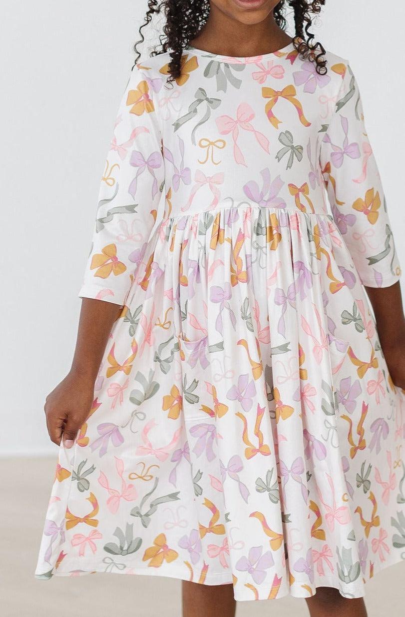 Boho Bows 3/4 Sleeve Pocket Twirl Dress by Mila & Rose ®
