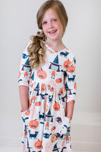Boo Crew 3/4 Sleeve Pocket Twirl Dress by Mila & Rose ®