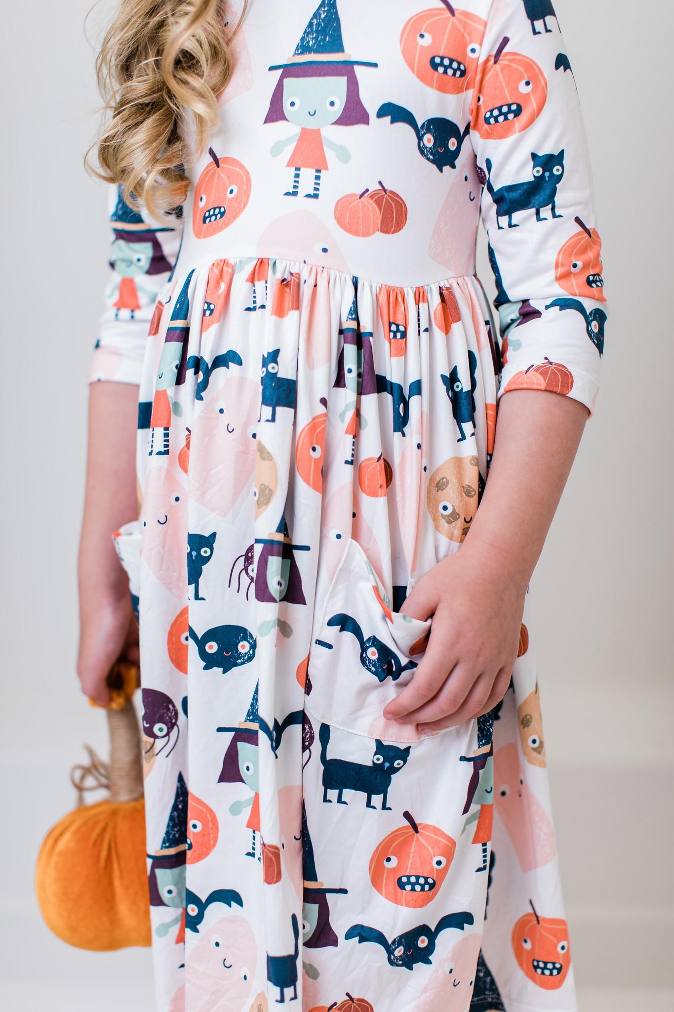 Boo Crew 3/4 Sleeve Pocket Twirl Dress by Mila & Rose ®