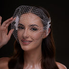 Bridal Birdcage Veil with Pearl & Leaf Side Comb by Bridal Port