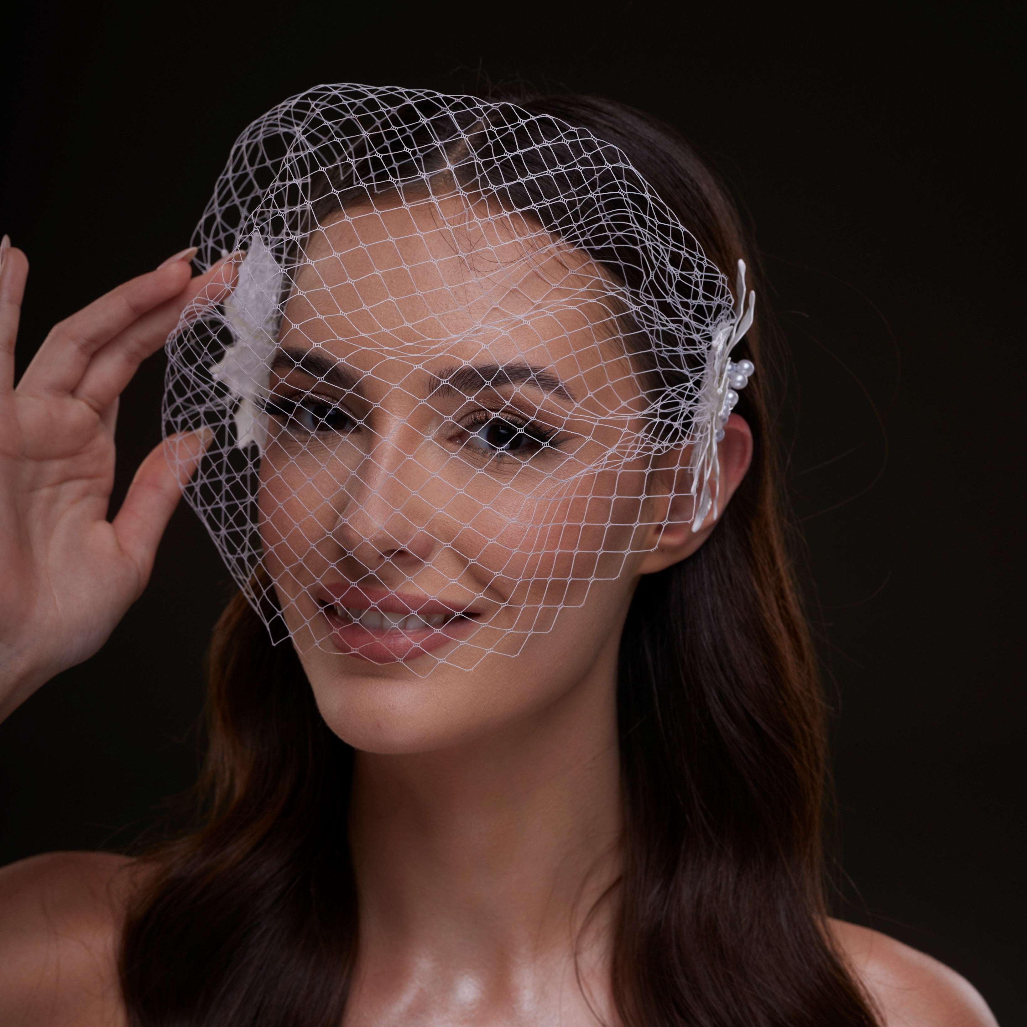 Bridal Birdcage Veil with Pearl & Leaf Side Comb by Bridal Port