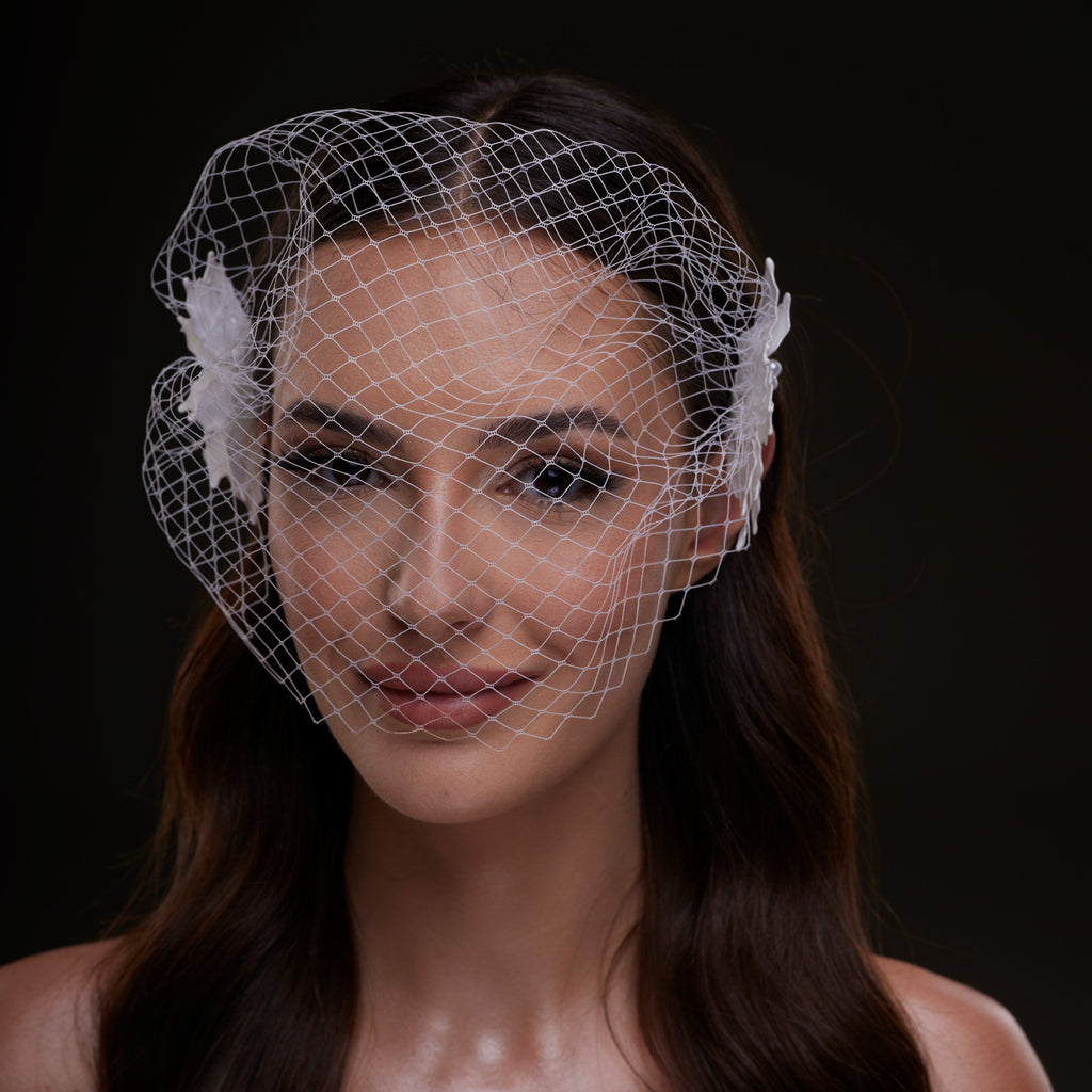 Bridal Birdcage Veil with Pearl & Leaf Side Comb by Bridal Port