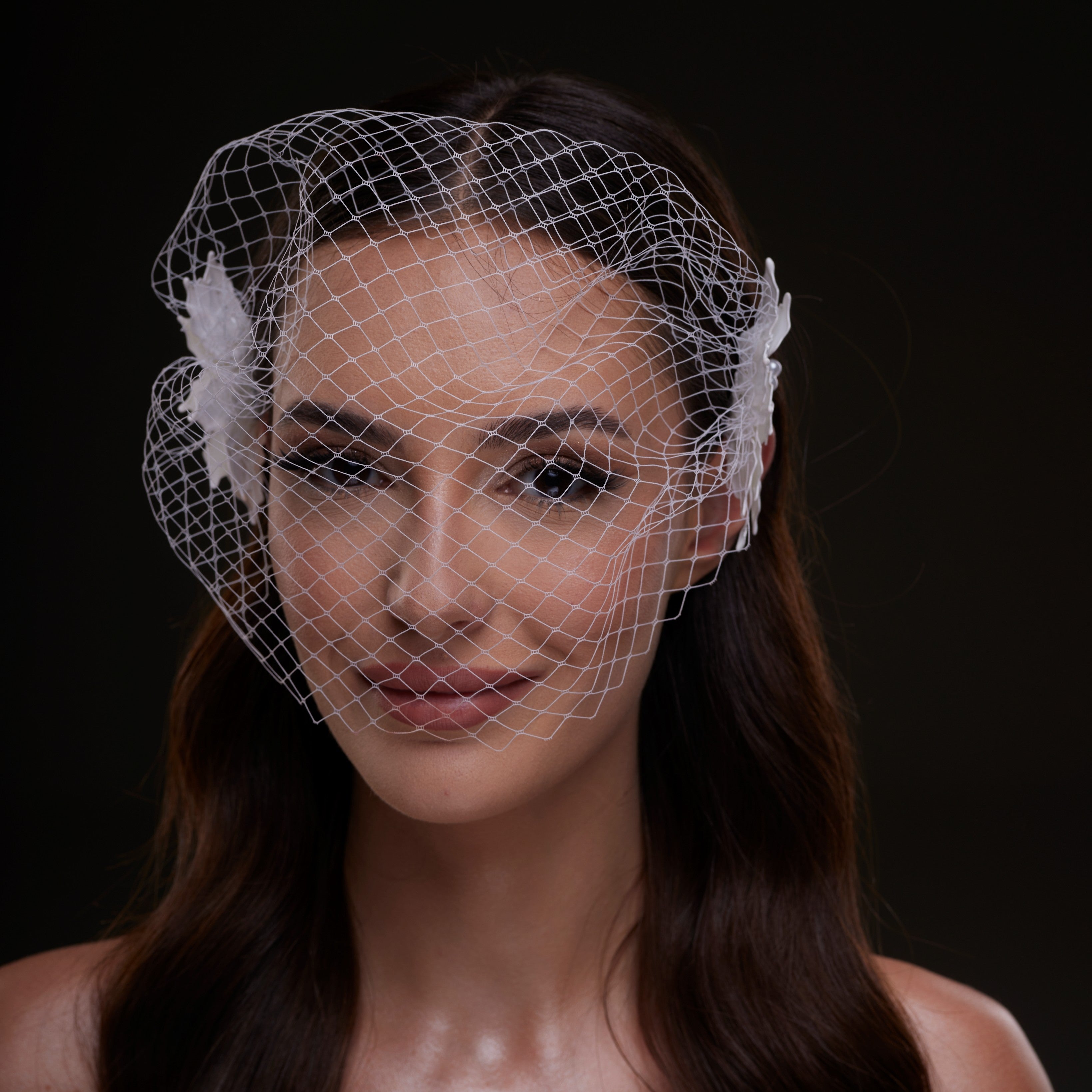 Bridal Birdcage Veil with Pearl & Leaf Side Comb by Bridal Port