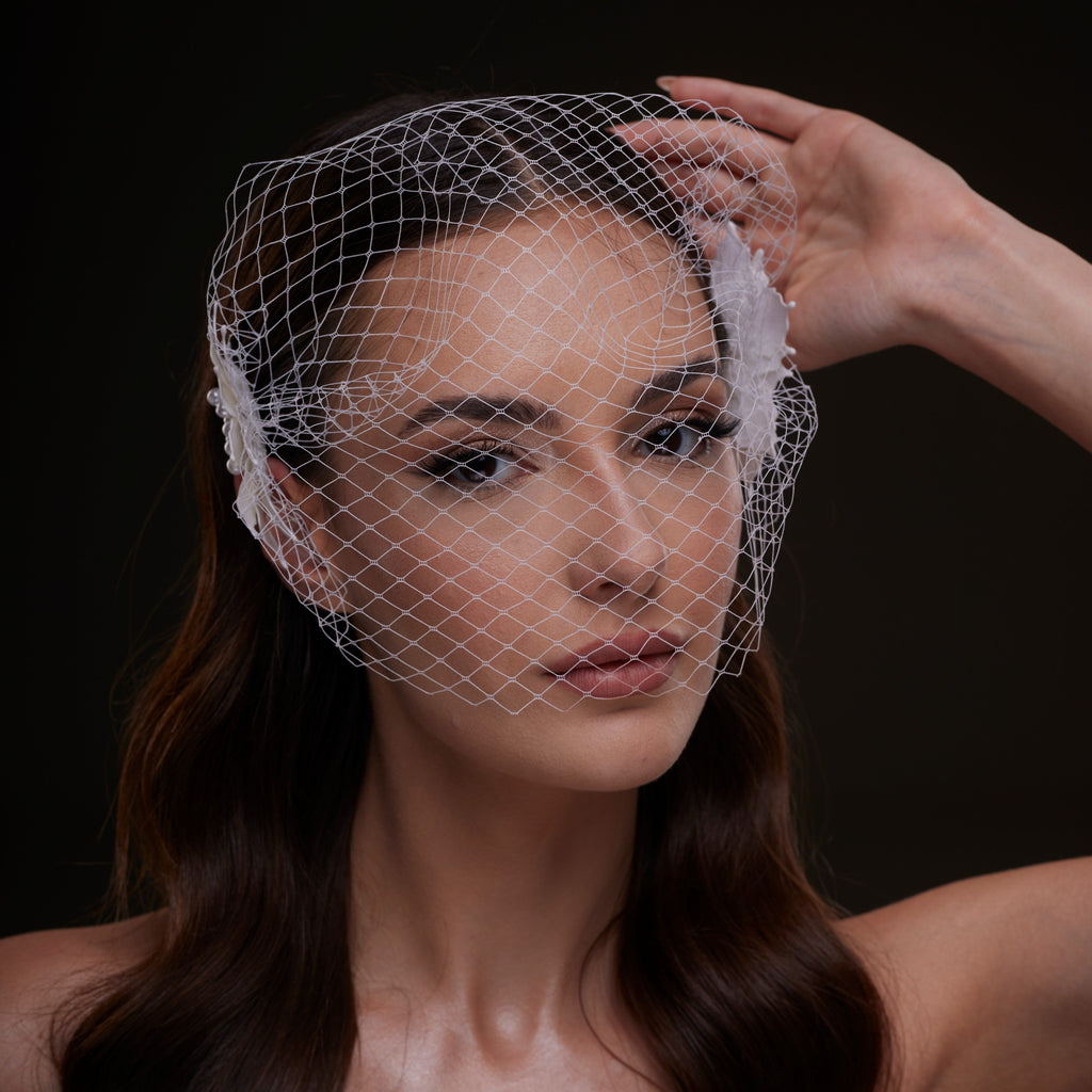 Bridal Birdcage Veil with Pearl & Leaf Side Comb by Bridal Port