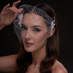 Bridal Birdcage Veil with Pearl & Leaf Side Comb by Bridal Port