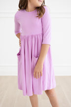 Bright Lilac 3/4 Sleeve Pocket Twirl Dress by Mila & Rose ®