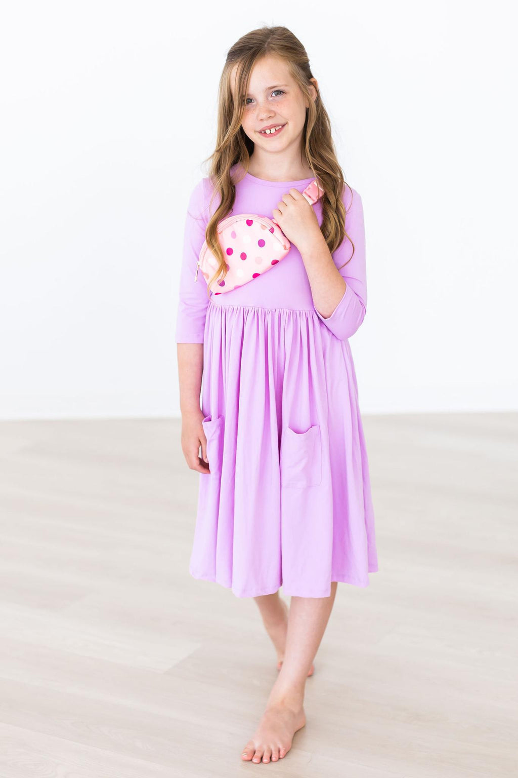 Bright Lilac 3/4 Sleeve Pocket Twirl Dress by Mila & Rose ®