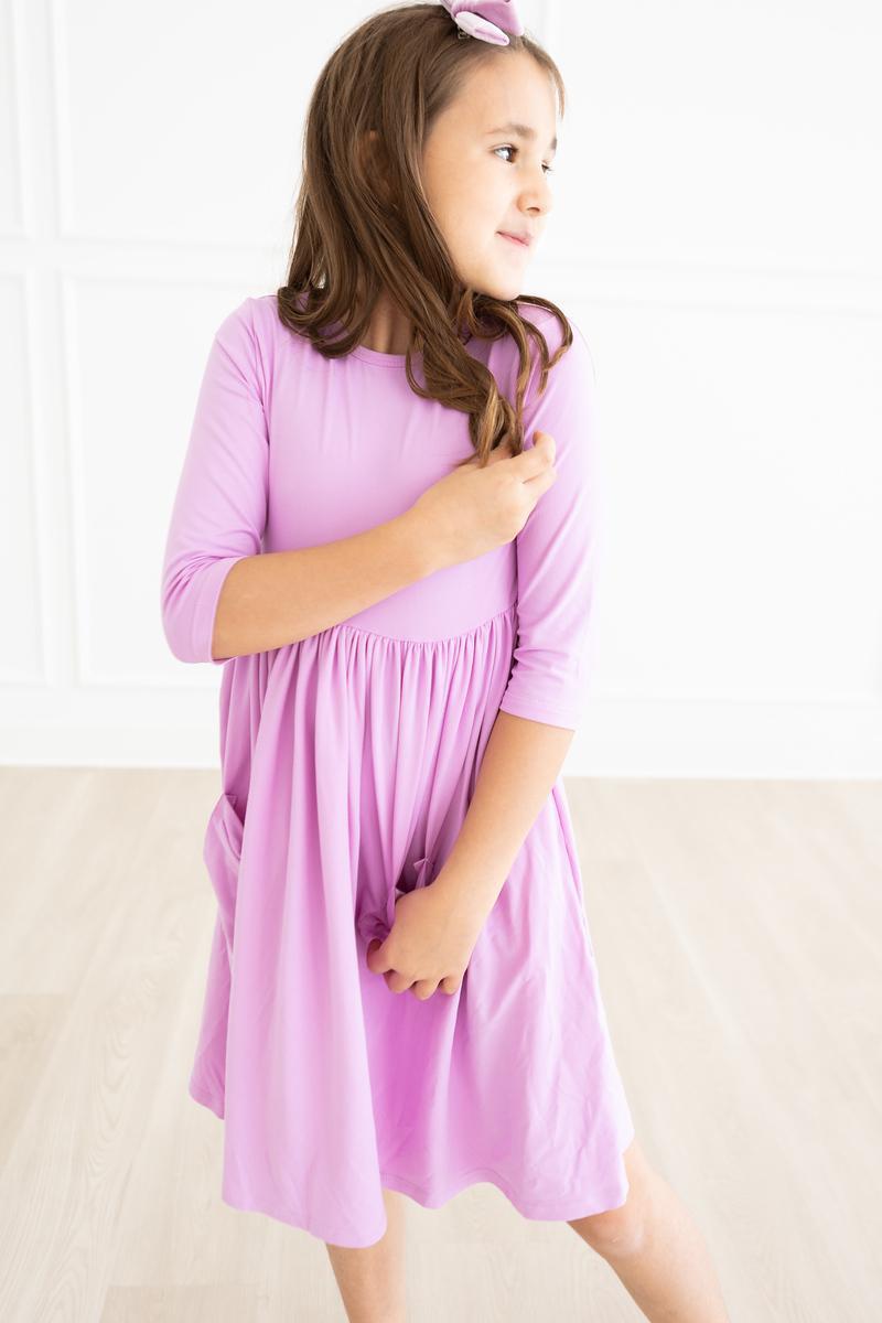 Bright Lilac 3/4 Sleeve Pocket Twirl Dress by Mila & Rose ®