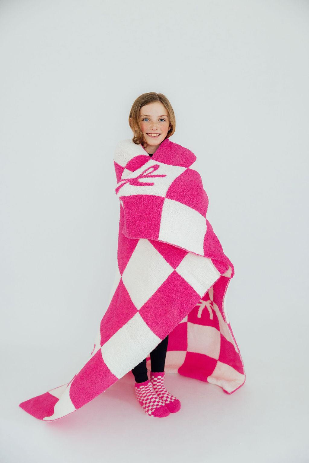 Bright Pink Checker Bow Cozy Blanket by Mila & Rose ®