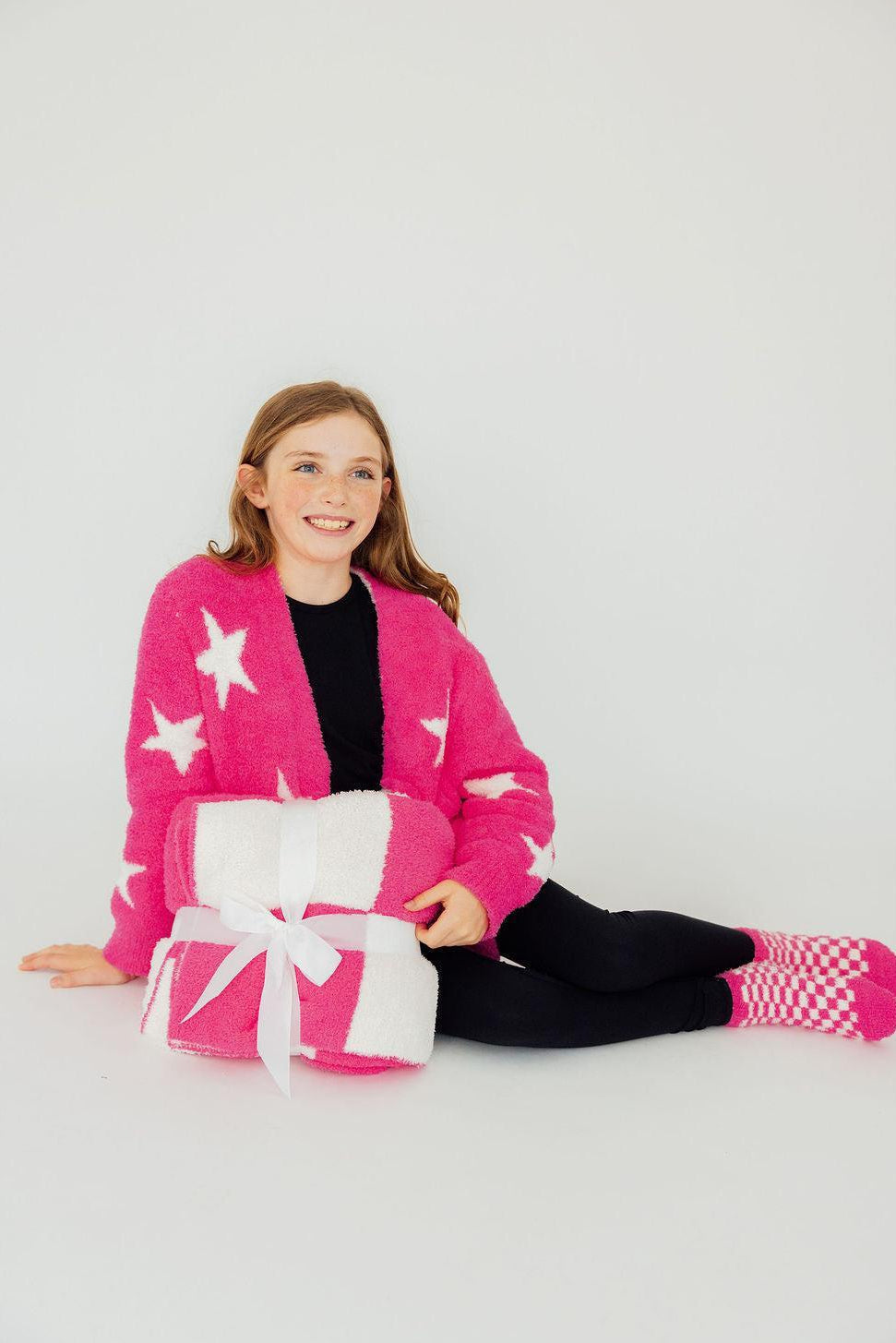 Bright Pink Checker Bow Cozy Blanket by Mila & Rose ®