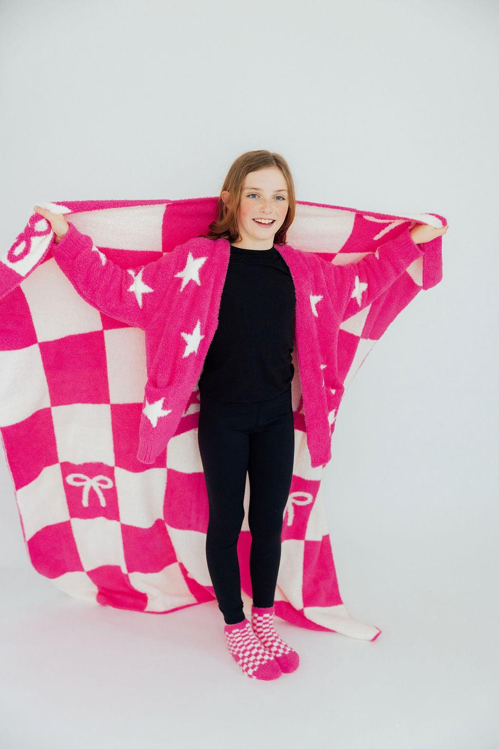Bright Pink Checker Bow Cozy Blanket by Mila & Rose ®