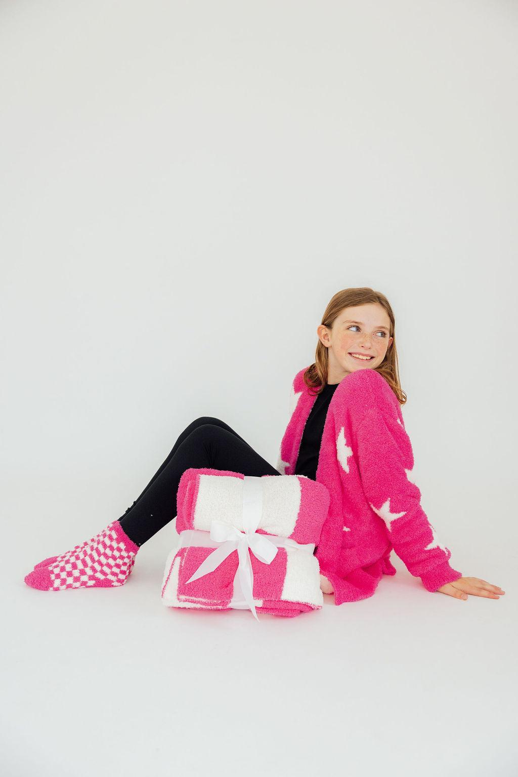 Bright Pink Checker Cozy Socks by Mila & Rose ®