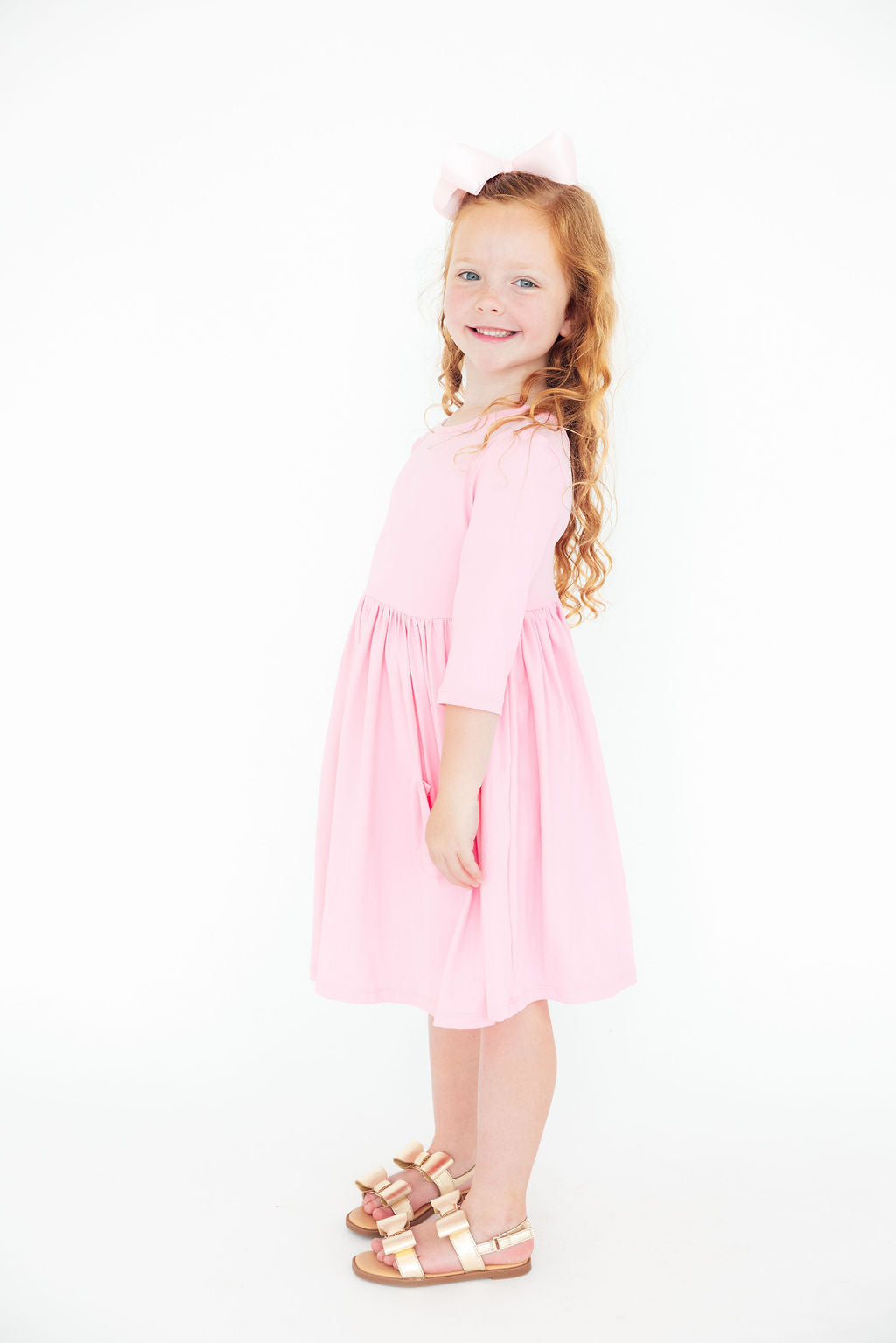 Bubblegum Pink 3/4 Sleeve Pocket Twirl Dress by Mila & Rose ®