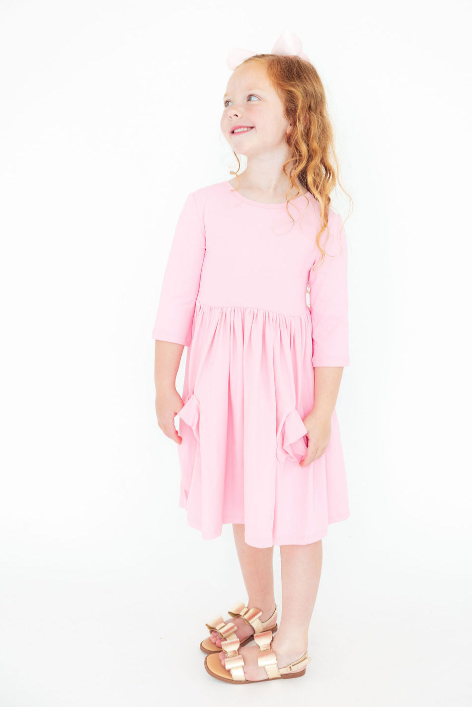 Bubblegum Pink 3/4 Sleeve Pocket Twirl Dress by Mila & Rose ®