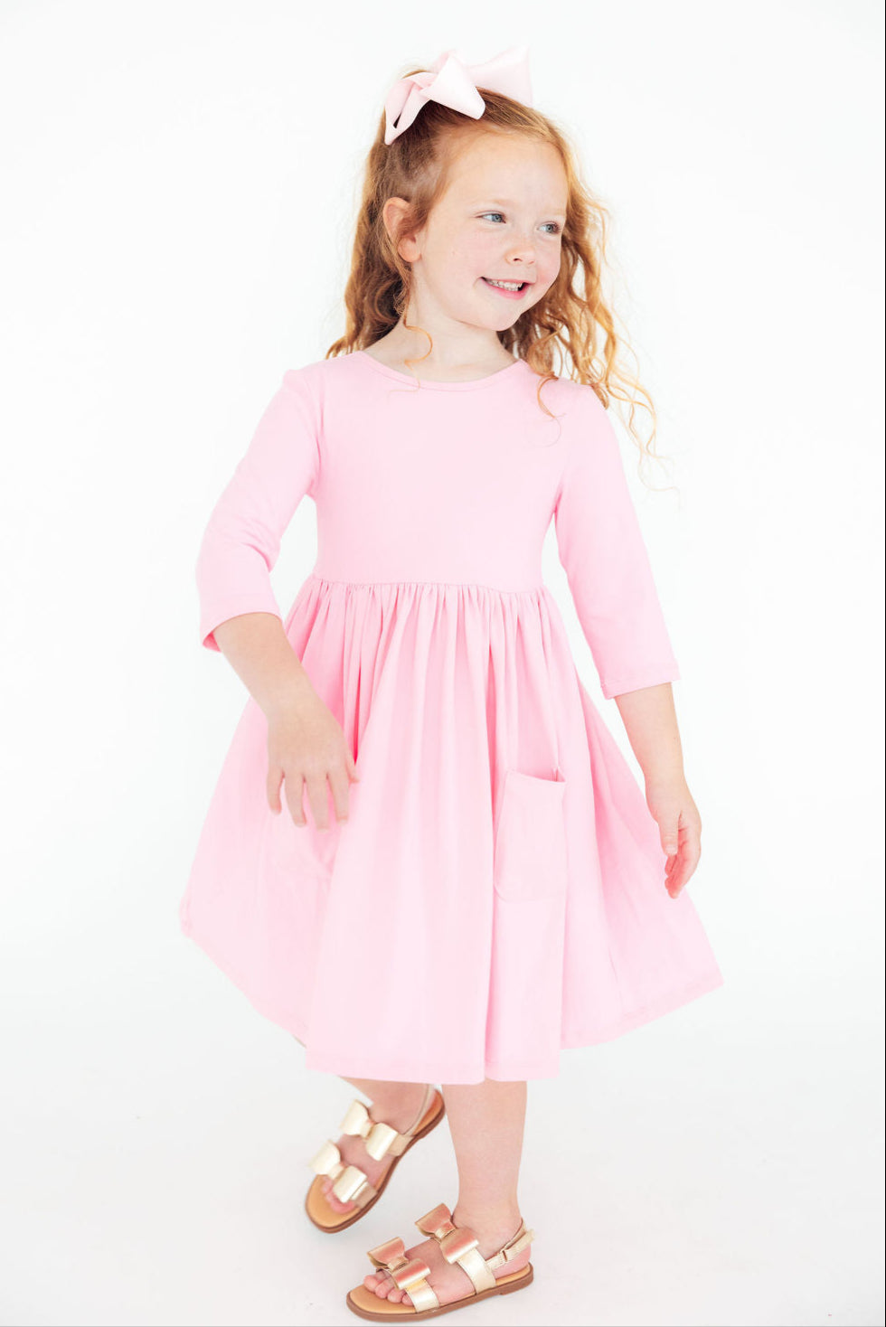 Bubblegum Pink 3/4 Sleeve Pocket Twirl Dress by Mila & Rose ®